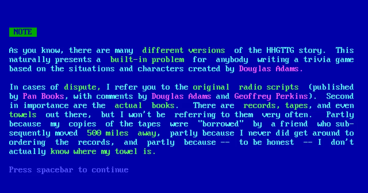 The Hitchhiker's Guide to the Galaxy Trivia Challenge